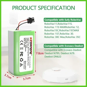 Ion ion battery 14.4V 4.0AH For Cocotec Conga Excellence 950 990 1090 Ecovacs Deebot DN621 601/605 Eufy Robovac 35c Panda i7 V710 8 Main Sales Battery Conga Excel 990 - №7