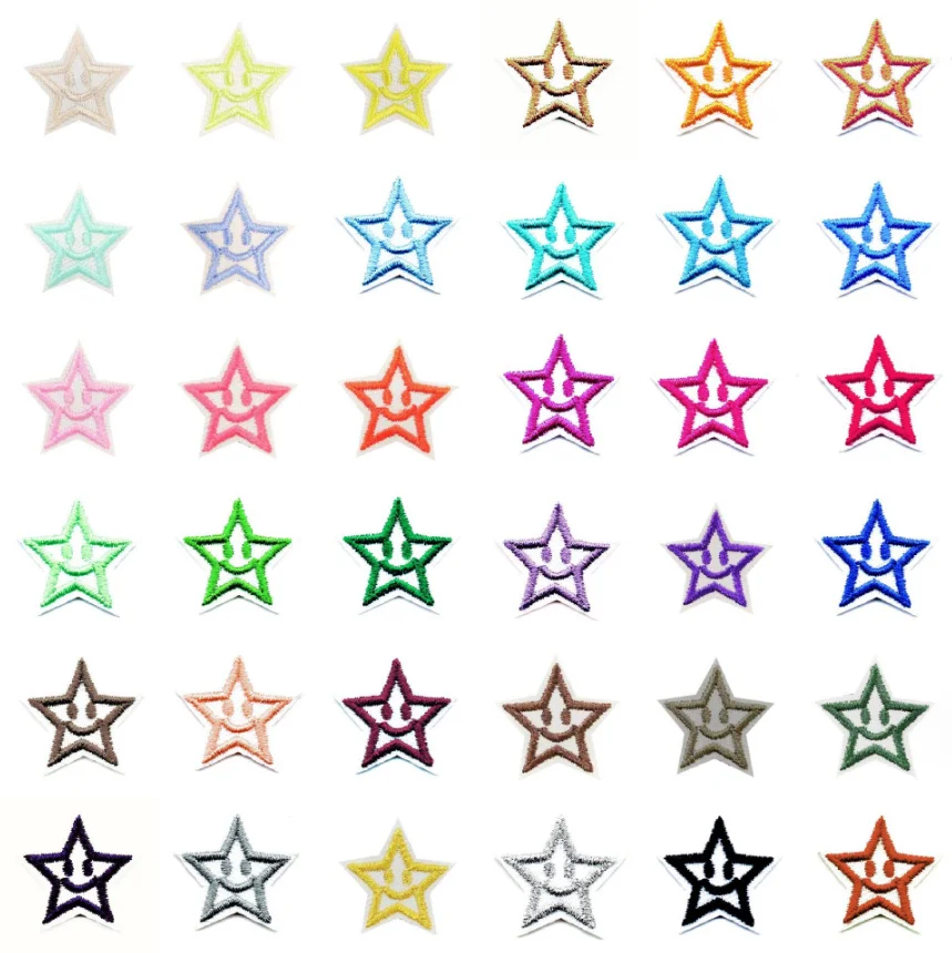 10 Pcs Mini Smiling Star Embroidered Patch Iron Sew On Clothing Hat Bag Shoe Repair Applique Phone Gift Box Decor DIY Accessory