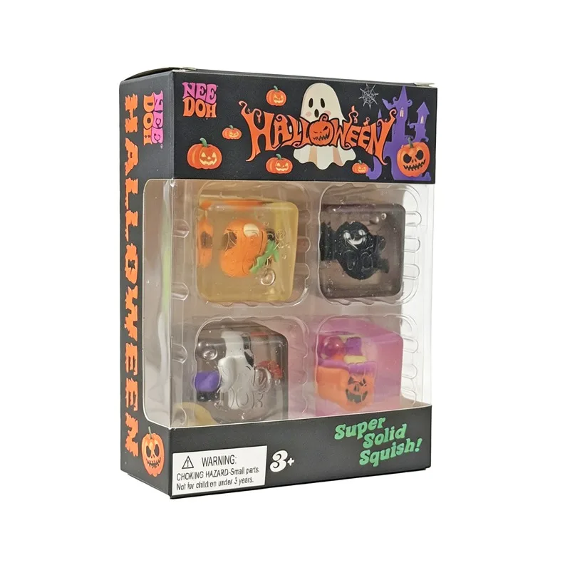 Schylling Needoh Halloween Teenie Mini-Eiswürfel 4er-Pack Fidget-Sensorik-Spielzeug Maltose Langsam Rückfedernder Angstlindernder Quetsch-Stressball