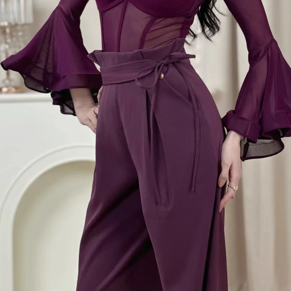 High Waist Modern Dance Pants for Women Faionable Slimming Dancing Trousers Suitable for Waltz Social Dance Tango Quistep