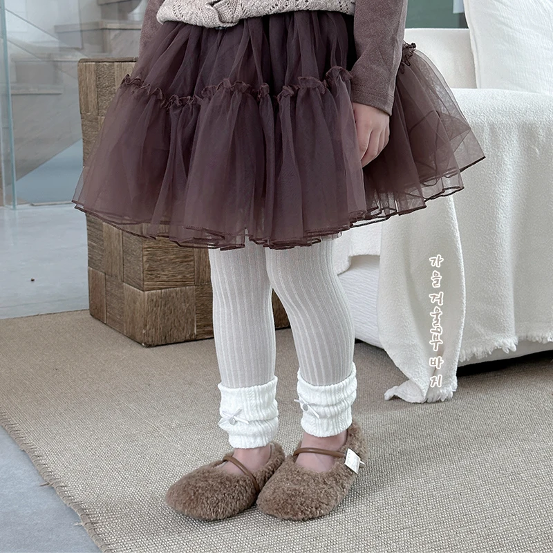Toddler Stylish Small Silver Tag Bow Decor Color Block Rolled Cuff Ankle Pants High Elastic Waist Soft Warm Comfortable Trousers