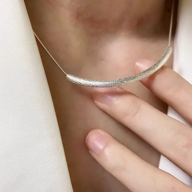 

S925 Sterling Silver Geometric Simplicity Curved Arc Necklaces for Women Fine Jewelry Light Luxury Minimalist Accessories