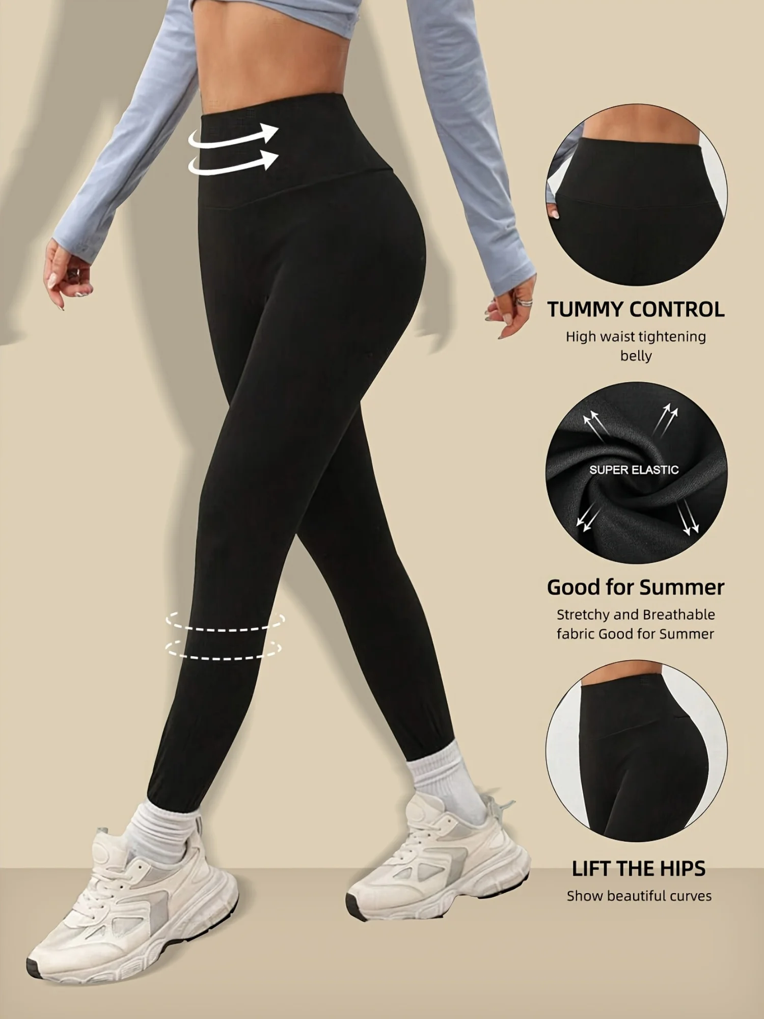 Women Spring Thin Sports Leggings High Waist Tight Nine Minute Pants Slim Fit Trousers Suitable For Yoga Fitness And Daily Wear