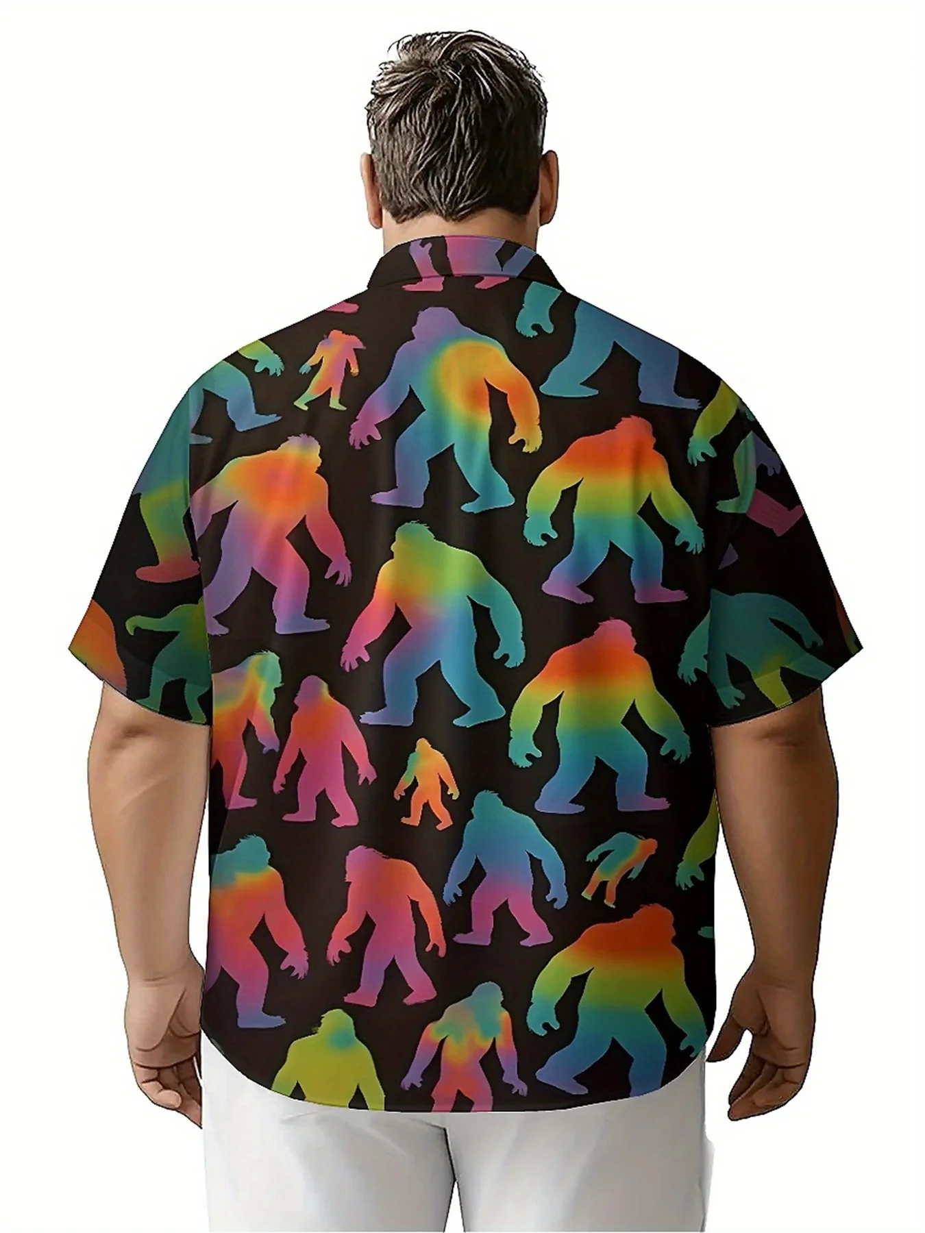 Camisas havaianas plus size masculinas, cores fantasmas e padrão Sasquatch, camisas Aloha baggy unissex, roupas alternativas de verão