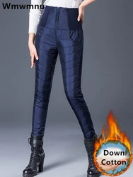 Winter Down Cotton Pencil Pants Women Windproof High Waist Warm Slim Pantalones Casual Lightweight Big Size 4xl Thick Trousers