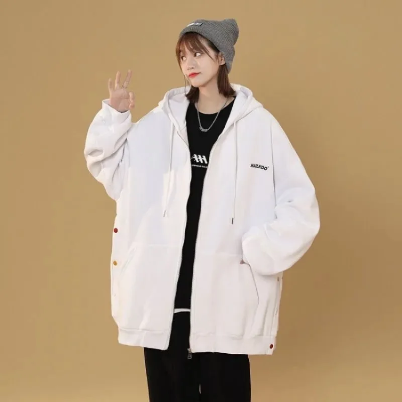 Button with Zipper Woman Hooded Tops Dropshiping Sport Korean Streetwear Y2k Novelty Kpop Essential Hoodies Sweatshirt for Women