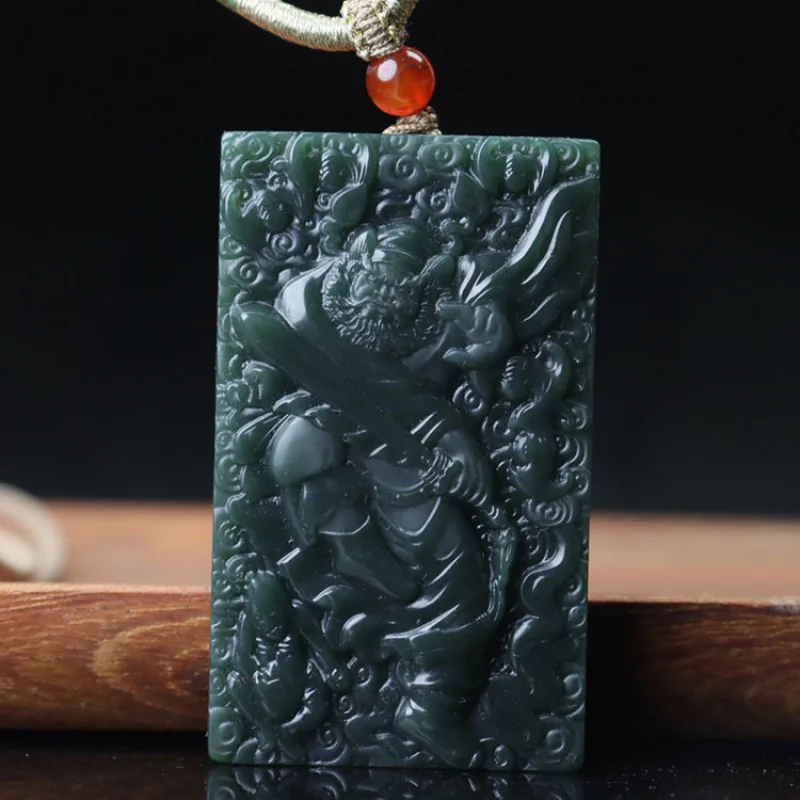 Natural Hetian Qing Jade Pendant Zhong Kui Ghost Catching Amulet Men