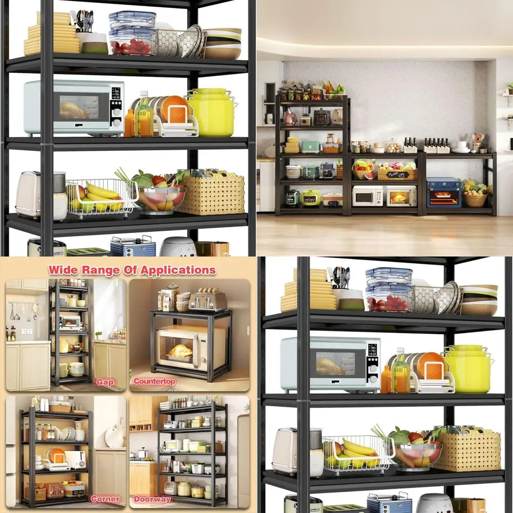 

Регулируемый 5-уровневый металлический стеллаж для хранения, емкость 2000 фунтов, универсальные полки для кухни, кладовой, промышленной и многого другого, черный