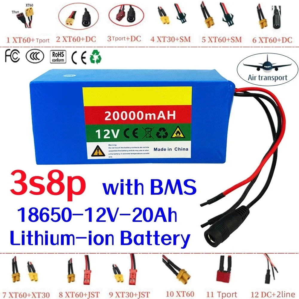 

3s8p 12V 20Ah battery pack 18650 lithium ion 12V 20000mAh DC12.6V super large capacity Rechargeable battery with BMS + charger