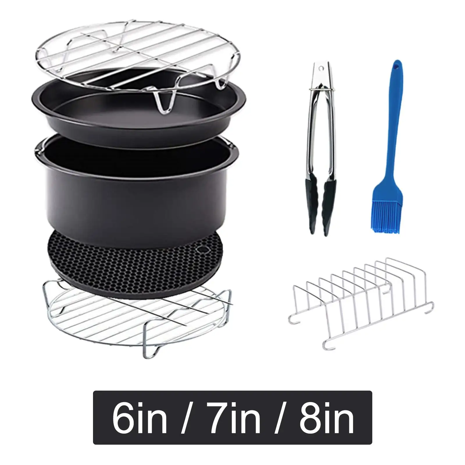 6inch/7inch/8inch Air Fryer Accessories Set, Cake Pan Toasting Rack Pizza Brush Non for Barbecue Home Kitchen