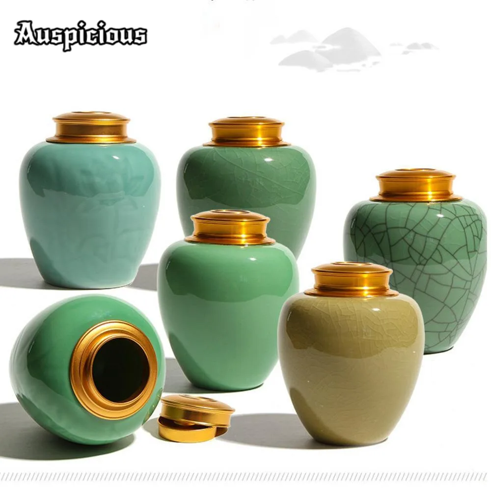 1200ml Longquan Celadon Tea Box Organizer Moisture-proof Storage Tank Containers Ge Kiln Ice Cracked Galze Tea Caddy Teaset Gift