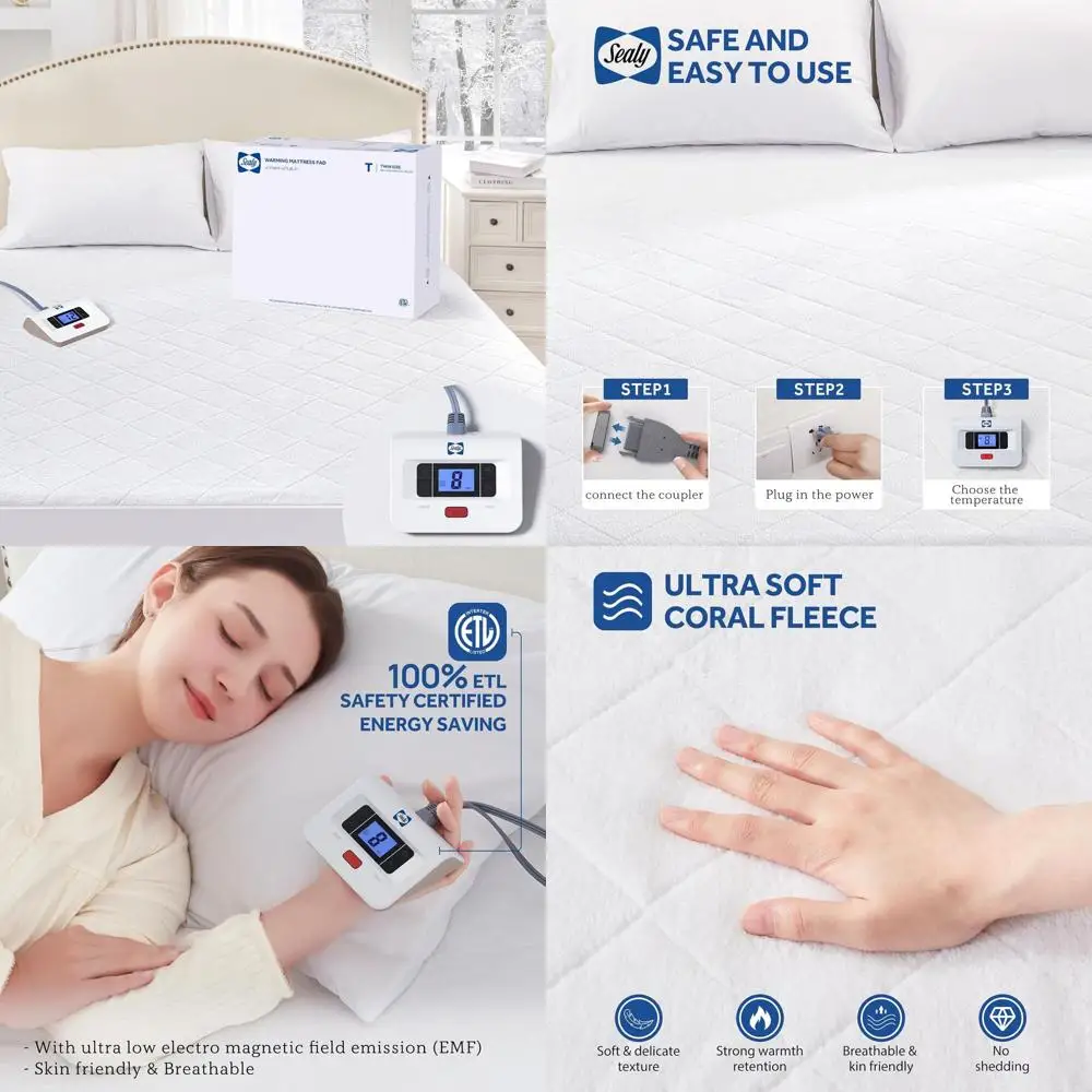 

Двойной наматрасник с электрическим подогревом, 10 уровней нагрева, таймером автоматического выключения, плюшевый коралловый флис, подходит для 15 глубоких карманов, 39x75 Was