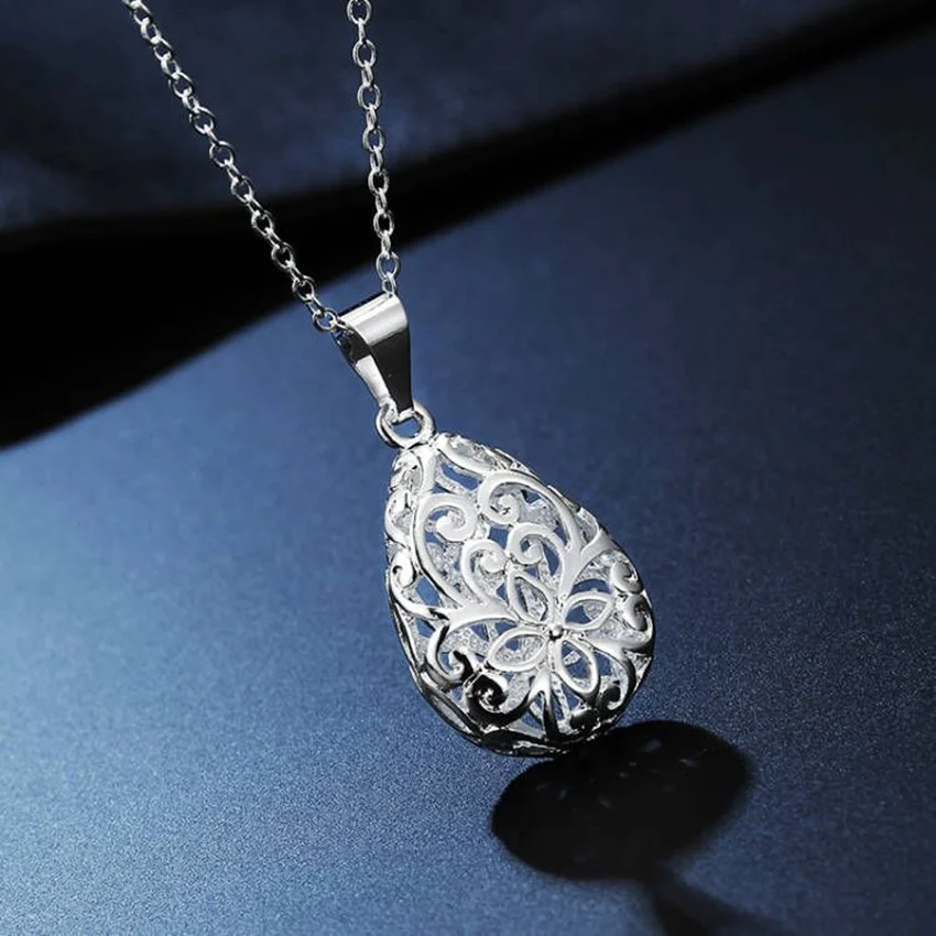 

Pretty 925 Sterling silver Hollow water drop pendant necklaces for women fashion party wedding got engaged jewelry Couple gifts