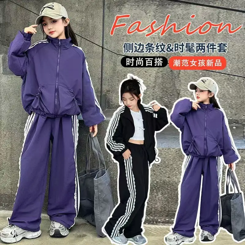 2025 Spring Fall Girls' Trendy 2-Piece Set Korean Style Sporty Outfit Fashion Tween Casual Tracksuit Chic Streetwear Collection