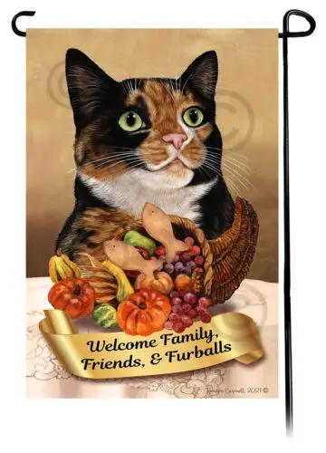 Tortoiseshell Cat Thanksgiving Garden Flag