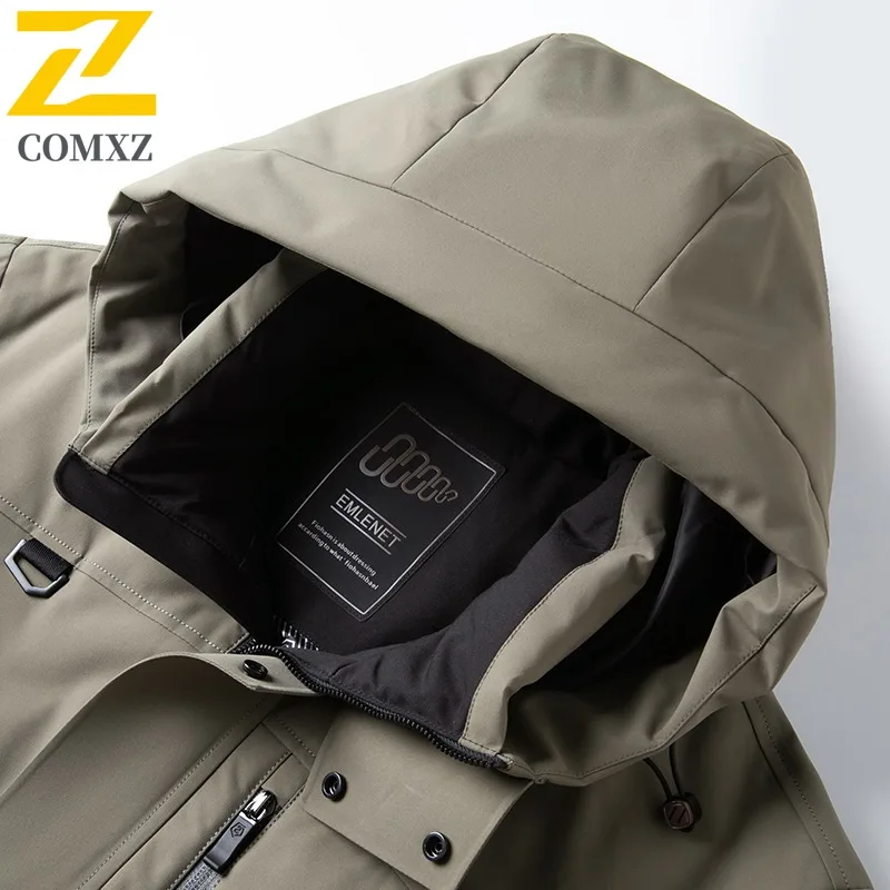 COMXZ Men Winter Padding Hooded Workwear Waterproof Thick Warm Travel Padded Jacket Skiing Windproof Tool Cotton Padded Jacket