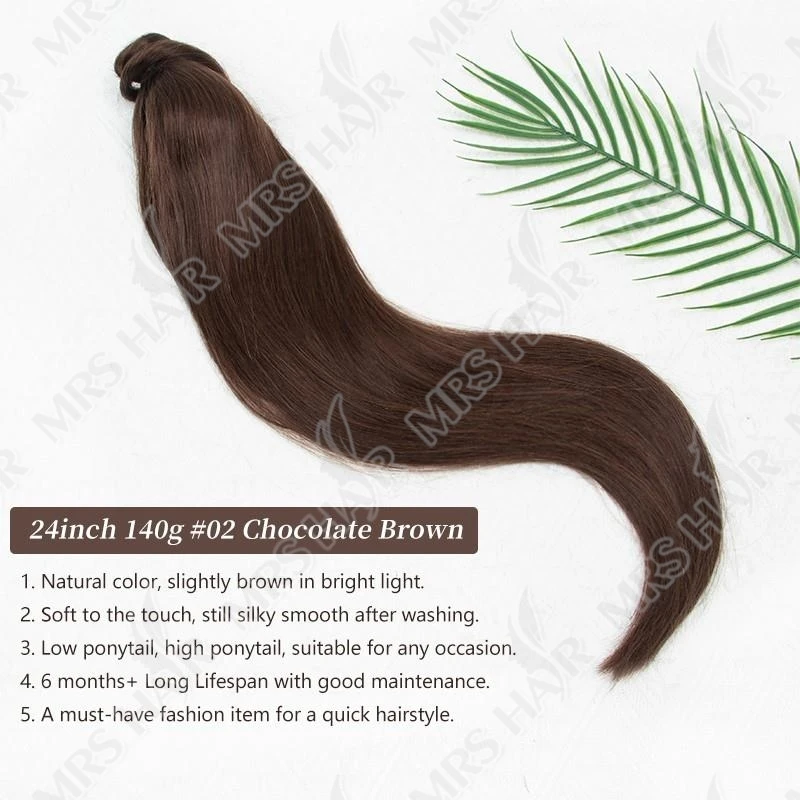Clip per capelli naturali reali con coda di cavallo per capelli umani castano cioccolato in coda di cavallo Coda di cavallo alta per capelli umani # 2 Marrone scuro 14 18 20 24 pollici