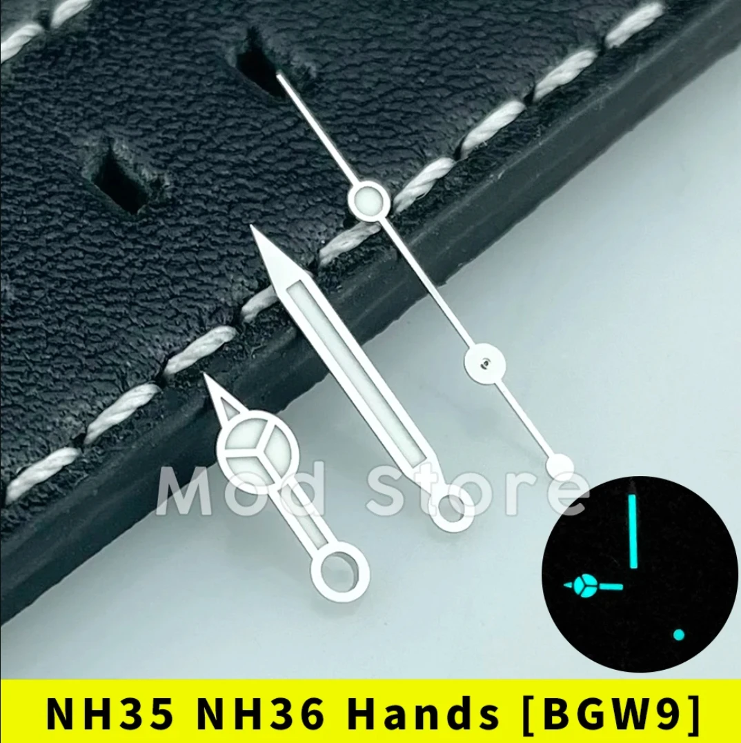 Silver Watch Hands Set Mod For NH35 NH36 4r35 4r36 Mov\'t SUB Style BGW9 C3 Lume Polished Finish watch parts