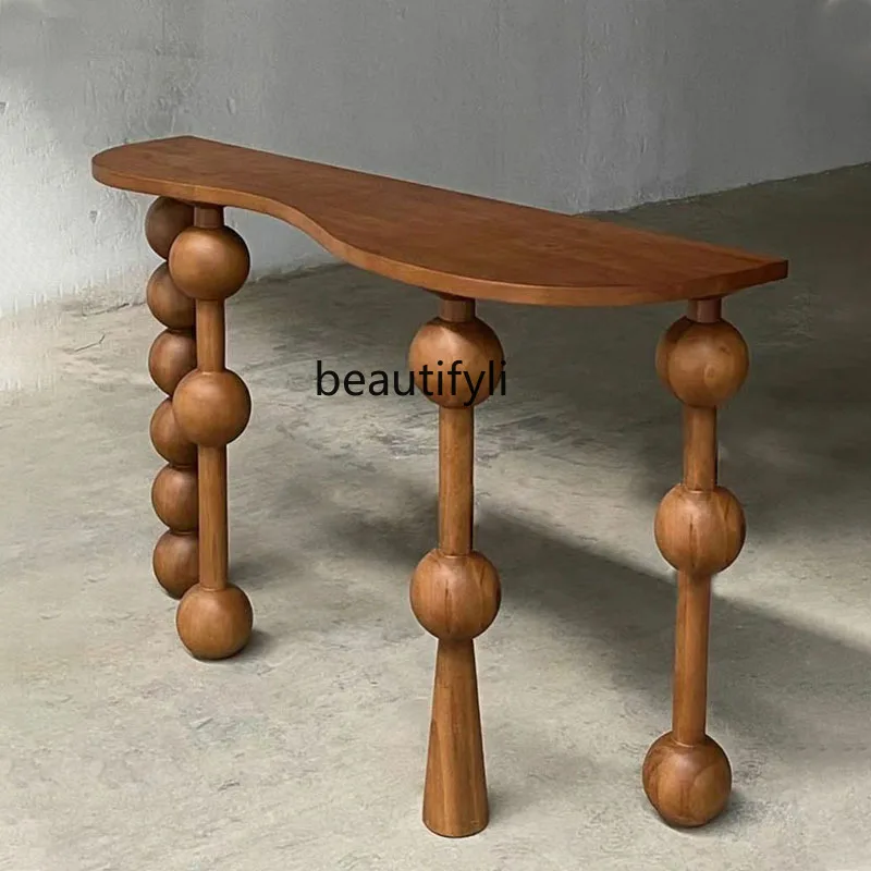 

Medieval entrance table French retro solid wood strip case entrance table against the wall aisle solid wood entrance table
