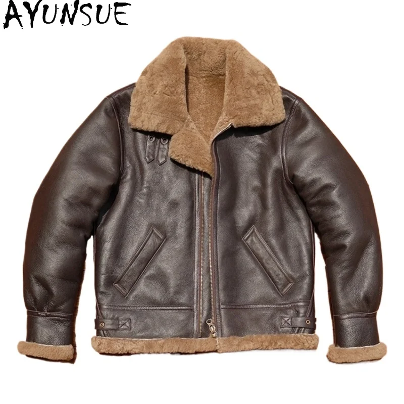 

AYUNSUE Natural Wool Fur Coat Man Warn Winter 2025 Short Real Sheepskin Genuine Leather Jacket Men Motorcycle Leather Fur Coats