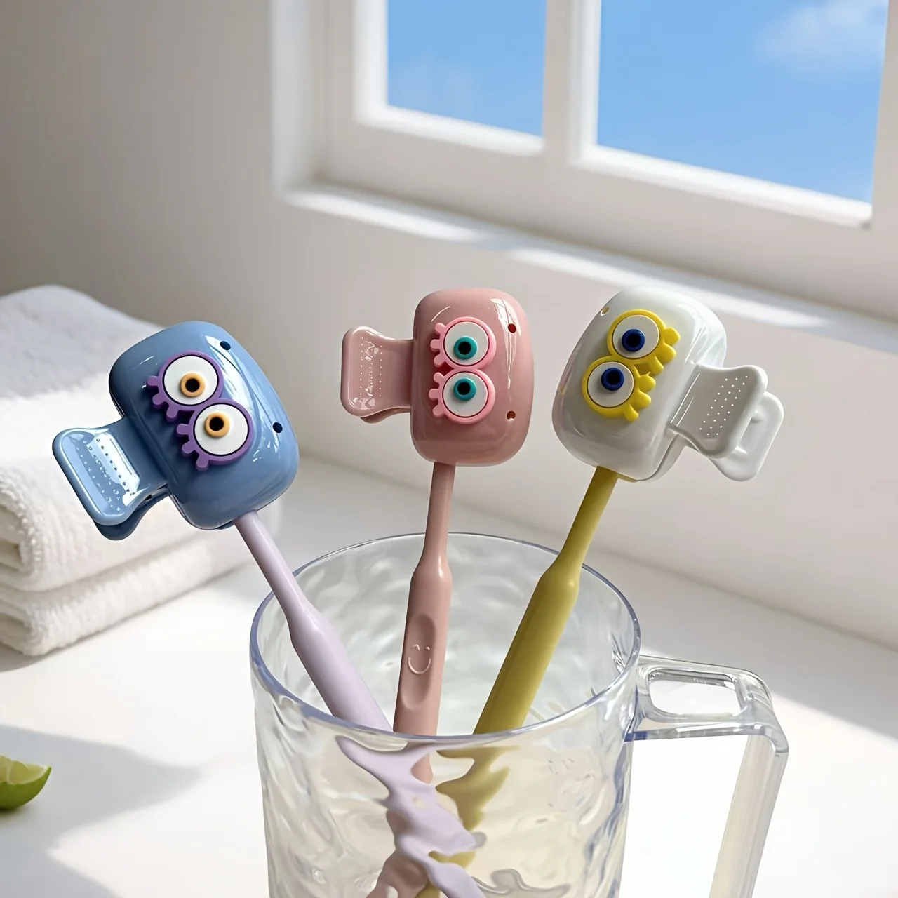 3pcs Cute Eye-Shaped Toothbrush Holders - Dopamine Color Travel Set, Dustproof Toothbrush Protector for Home & Travel, Plastic
