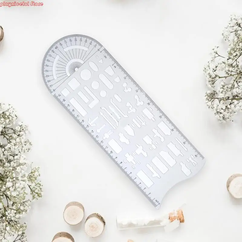 E8BA Multifunctional Geometric Stencils Drawing Accident Scene Templates with Measuring Ruler Geometric Drawing Templates