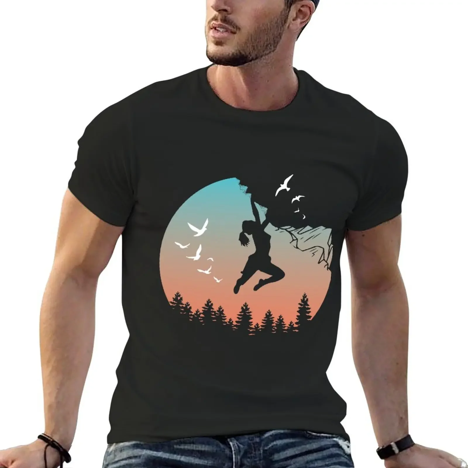 Climber, mountaineer, adventurer, woman. T-Shirt blue lock Personalized t-shirt for a boy mens workout shirts