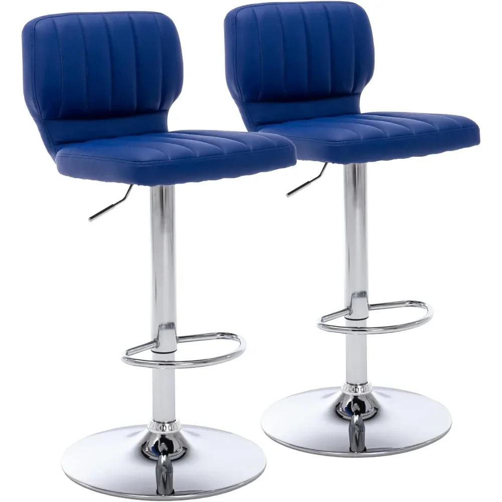 Adjustable Bar Stools Set of 2, Modern PU Leather Swivel Barstools with Back, Armless Airlift Counter Height Bar Chairs