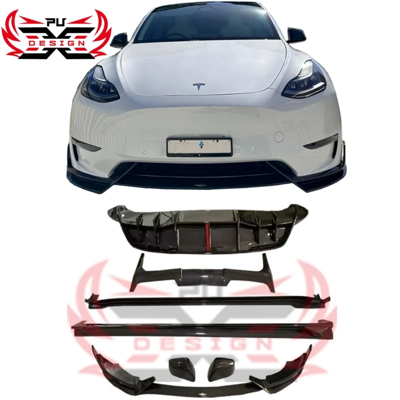 

For Tesla Model Y Dry Carbon Fiber AD Style Front Lip Side Skirts Body Kit Rear Diffuser Roof Spoiler Mirror Covers