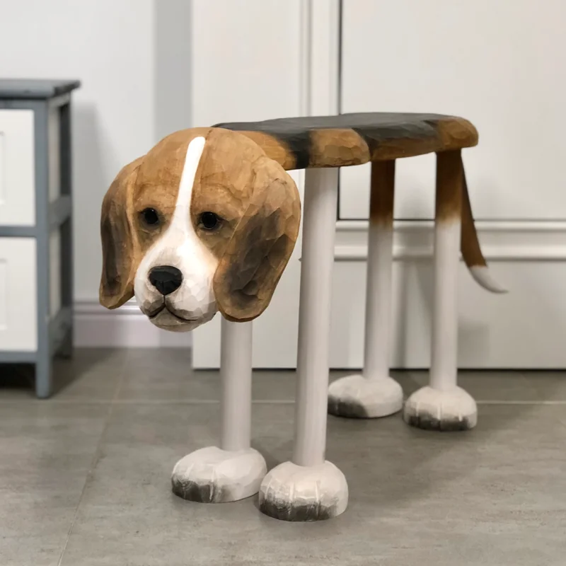 

Solid wood hand-carved large hound door shoe changing stool