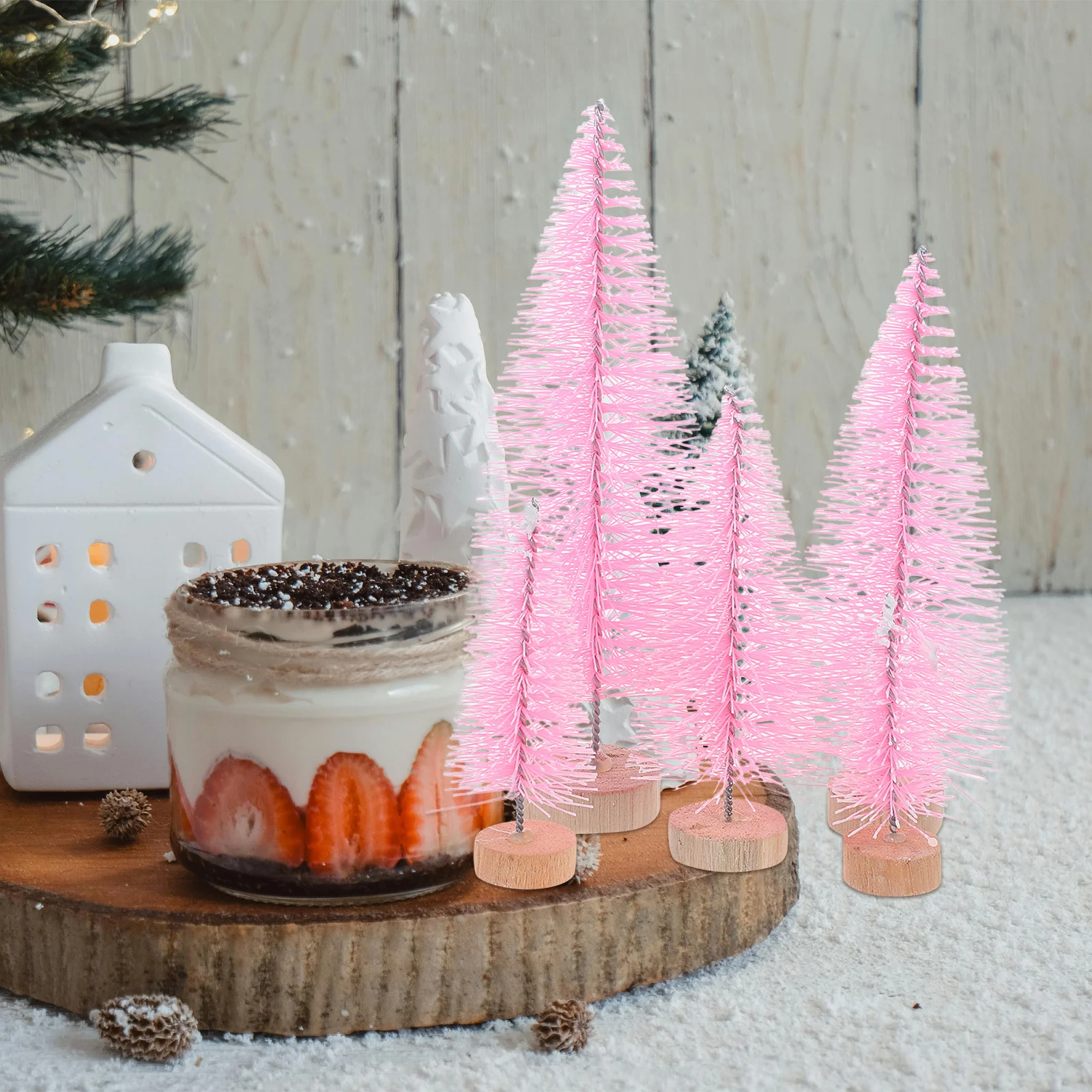 

10Pcs Mini Xmas Tree Decor Wooden Base Desktop Pine Craft Unique Design Good Decoration Effect Christmas Tree Decorations