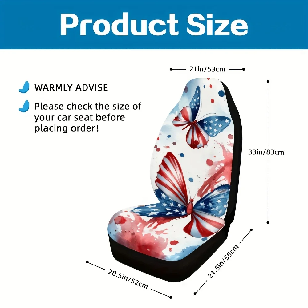 2pcs, Patriotic Butterfly Stars Stripes Style Decorative Car Seat Covers, Universal Fit For SUV Sedan Truck, Soft Washable Fabri