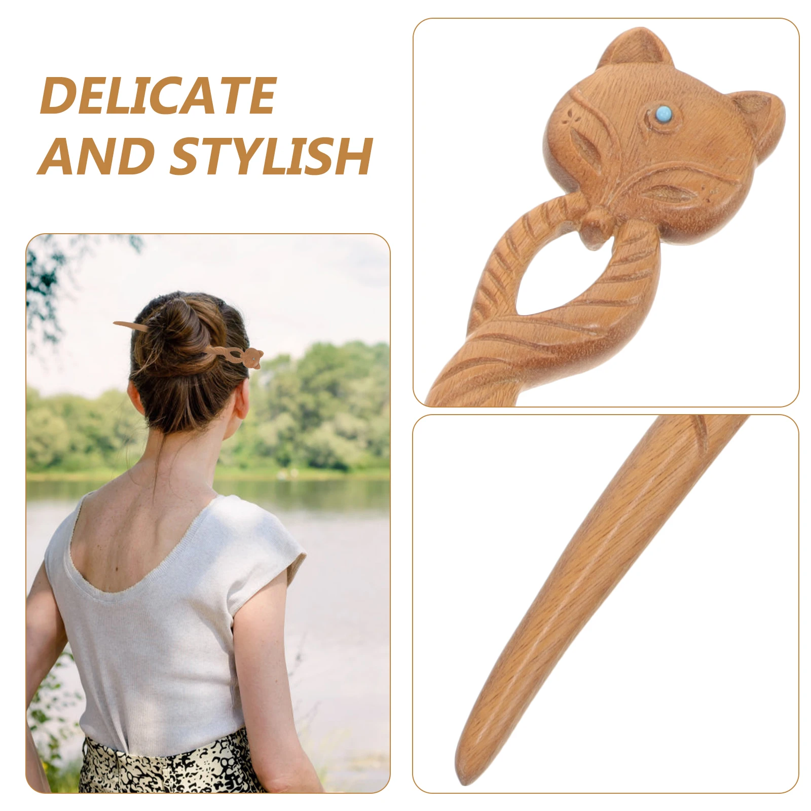 

Fox Pattern Hairpin Ancient Style Accessories Women Bun Hair Stick Long Hair Traditional Chinese Wooden