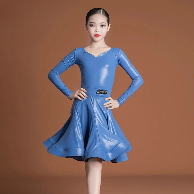 تخصيص المهنية اللاتينية تنورة الرقص اللوائح أداء المنافسة ازياء عالية اللمعان الفتيات سبليت البدلة الأعلى والتنورة