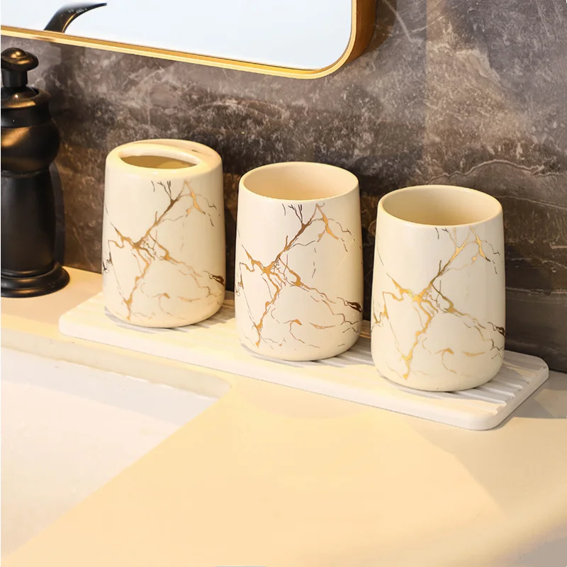 Marble Gold Pattern Electric Toothbrush Rack Bathroom Accessories Set Toothpaste Dispenser Home Toothbrush Holder Soap Dispenser