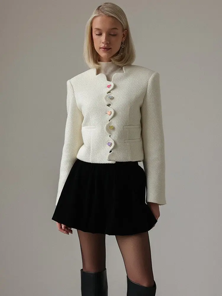 

Parisian Sweet Sensation ort Fit Jaet Candy Colored Button Heart Design Anti-Aging Slimming Outerwear for Women