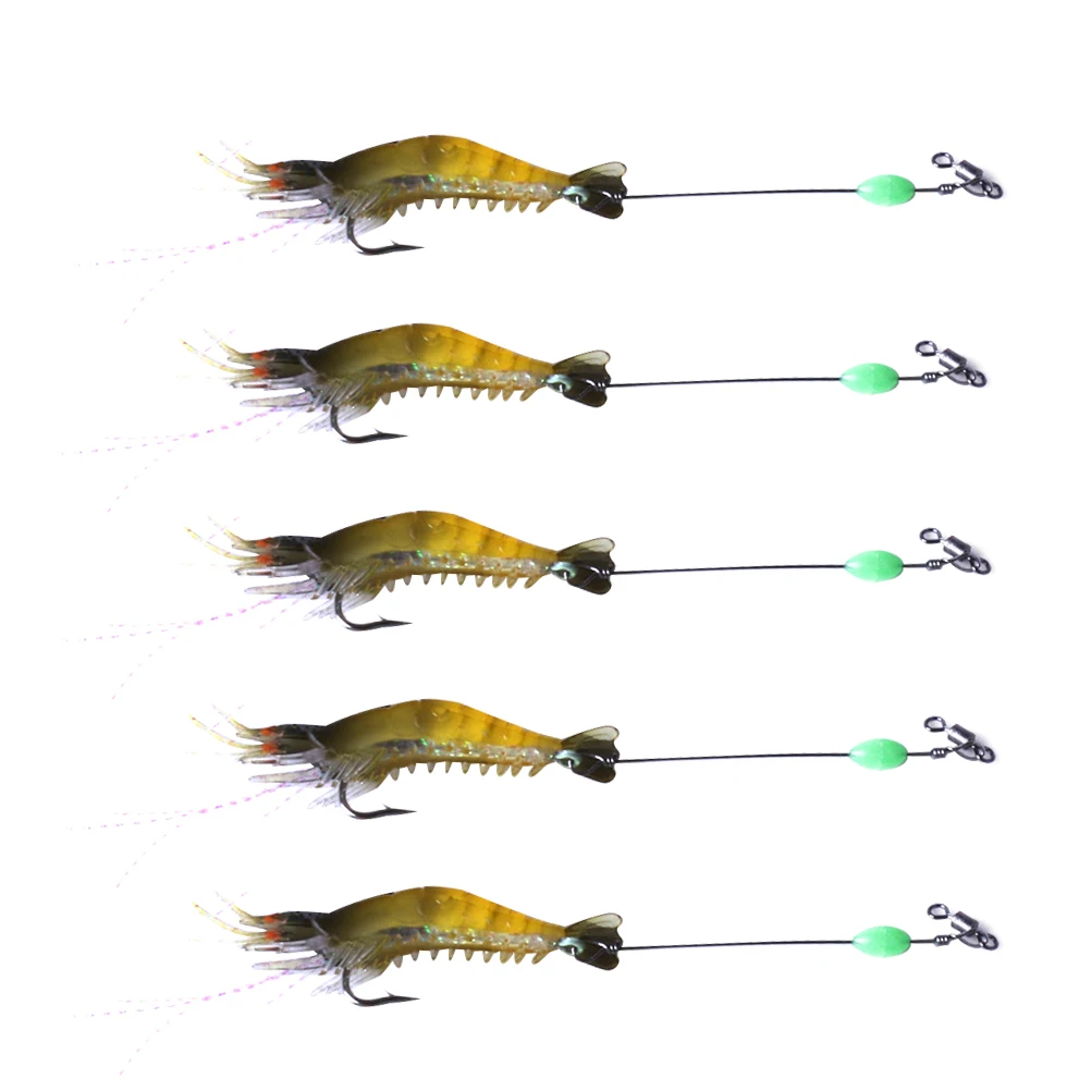 

5 pcs Soft Vivid Lifelike Shape Reusable Fishing Fish Lure Luminous Shrimp Shaped Bait Bait Hook Strong Metal Outdoor