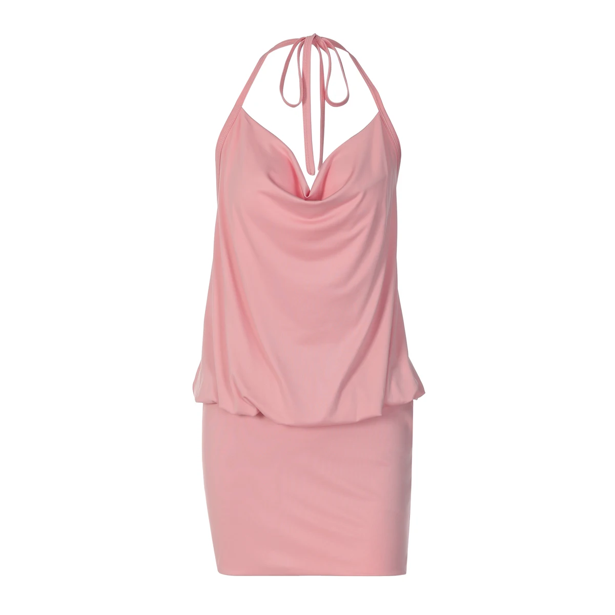 Hugcitar Neckholder-Swing-Kleid mit festem Rückenausschnitt, Schnürung, gerafftem Design, sexy, schmal geschnittenes Mini-Kleid, Sommermode für Damen, Party- und Urlaubskleidung – Detail 11