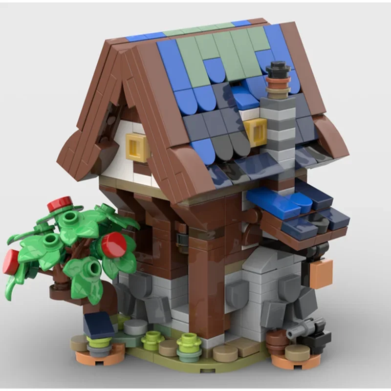

Средневековый зимний миниатюрный кузнечный магазин MOC, строительные блоки, креативная уличная модель здания, сделай сам, образовательная модель игрушки