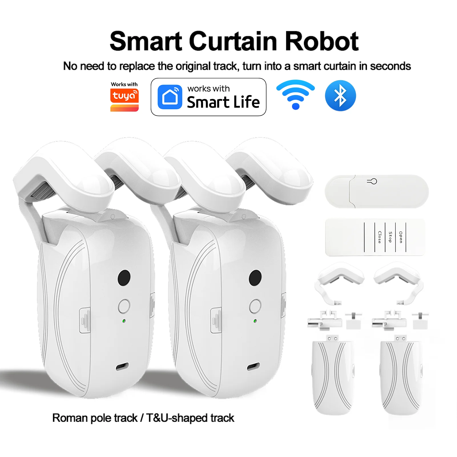 

Tuya WIFI Smart Automatic Curtain Opener Bluetooth Roman T U Rail Track Curtains Switch Robot Remote Control Alexa Google Home