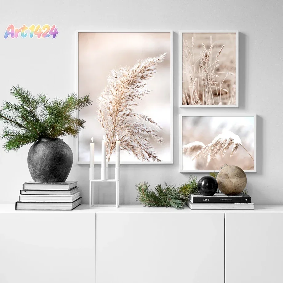 Dried Flower Plant Beige Reed Wheat Nordic Wall Art Aesthetics Print Canvas Painting Posters for Living Room Modern Home Deco