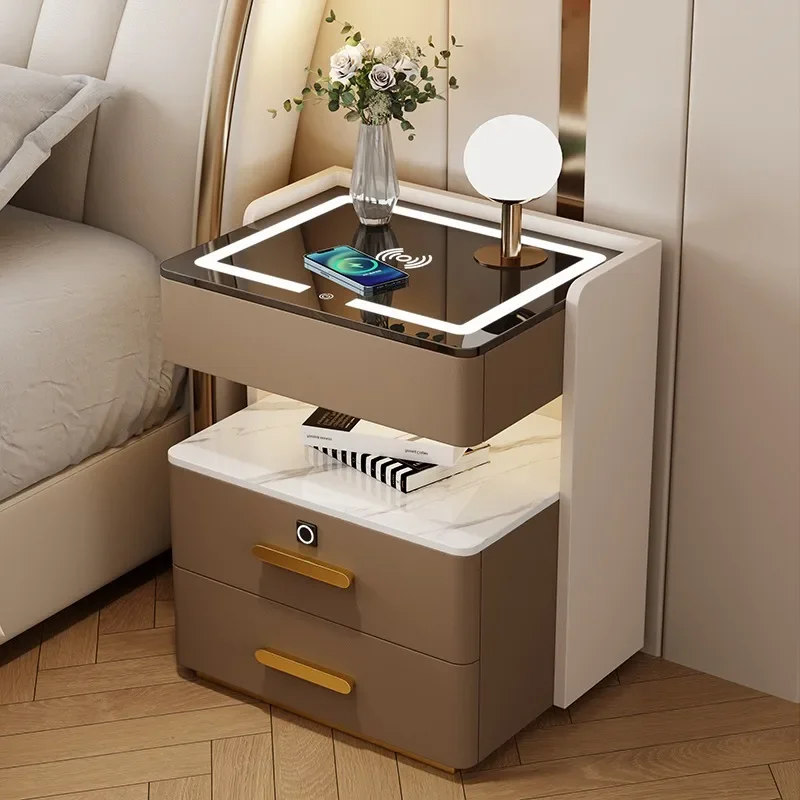 

2026 Modern Luxury Simple Solid Wood Nightstand Intelligent Bedside Table Multifunctional Charging Storage Free-Installation Bed