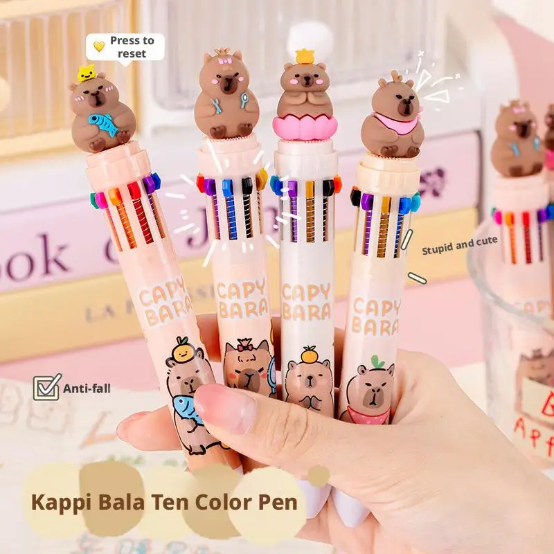 

Cute Capybara Multicolor Ballpoint Pens 10 in 1 Retractable 0.7 mm Capybara School Supplies Fun Pens for Kids Birthday Teen Gift