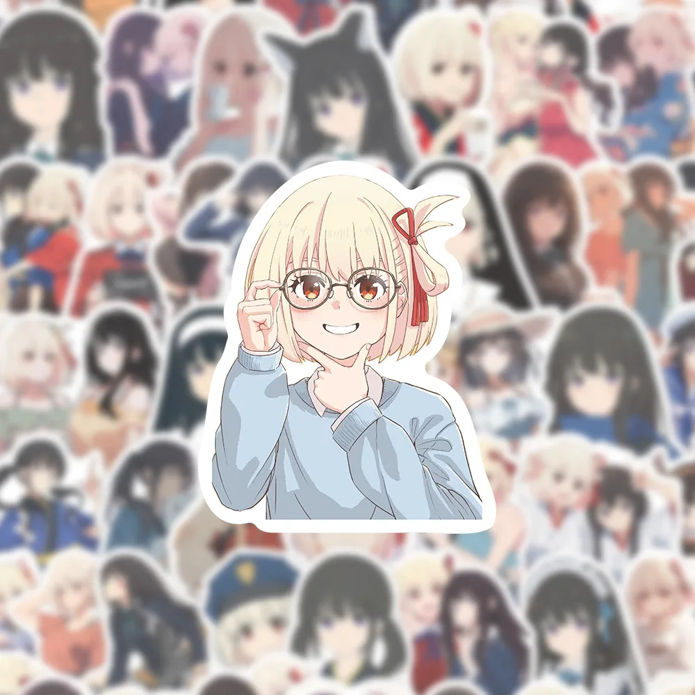 60PCS Anime Lycoris Recoil Cartoon Funny Cute Doodle Stickers DIY Motorcycle Helmet Skateboard Scrapbook Waterproof Decal Toy