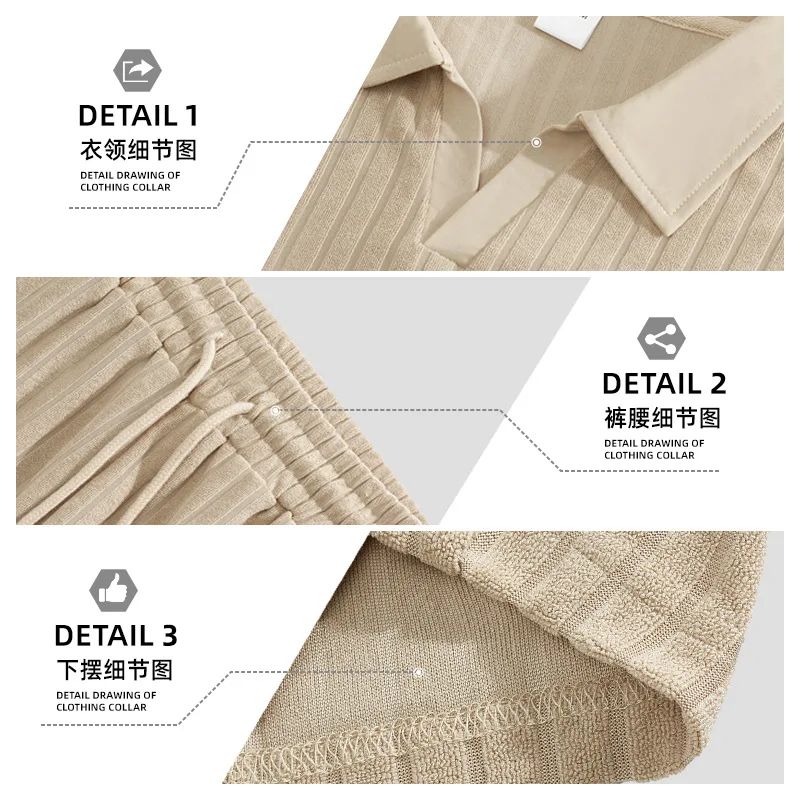 2026 Summer New Men's Casual Sportswear Polo Shirt With A Lapel, Men's Short-sleeved Shirt And Shorts, Jacquard Texture Suit