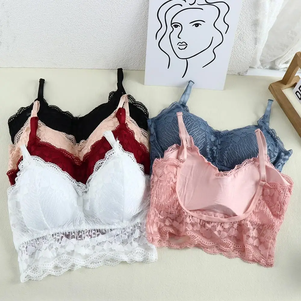 All-Match Pure Fashion Design Nylon Inside Clothes Lace Heart Women Camisoles U-Shape Bras Sexy Tanks Bralette Crop Top