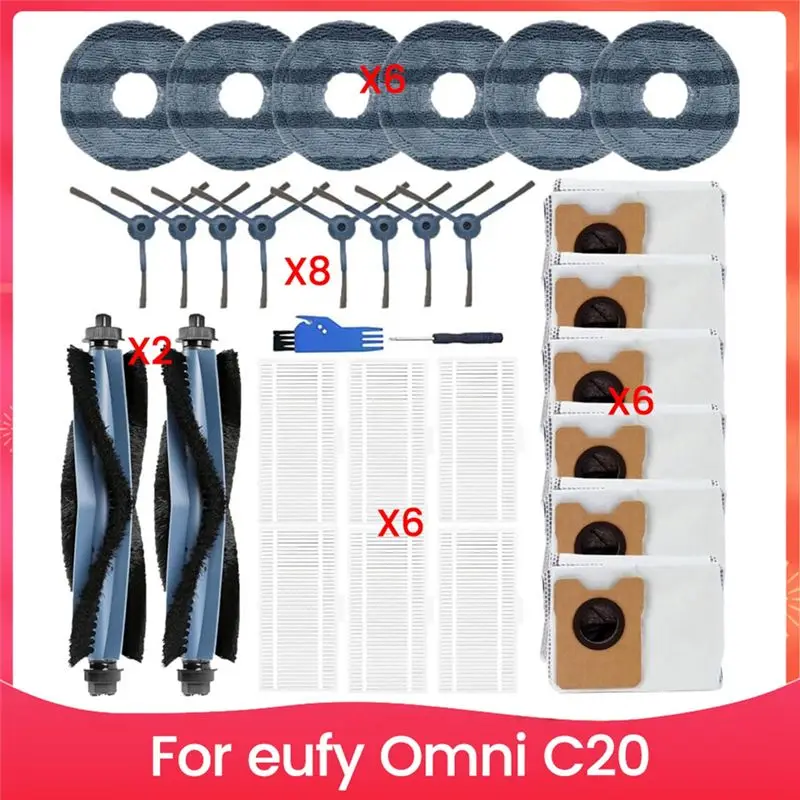 

【2025 HOT】Accessories Kit For Eufy Omni C20 Vacuum Cleaner Main Side Brushes HEPA Filters Mop Pads Dust Bags