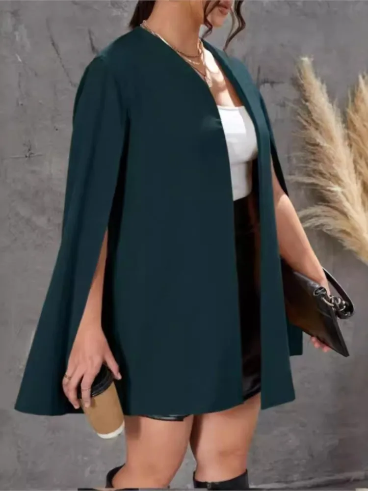 Abrigo informal con cuello en V para mujer, chaqueta plisada con volantes de estilo coreano, talla grande, verano y otoño