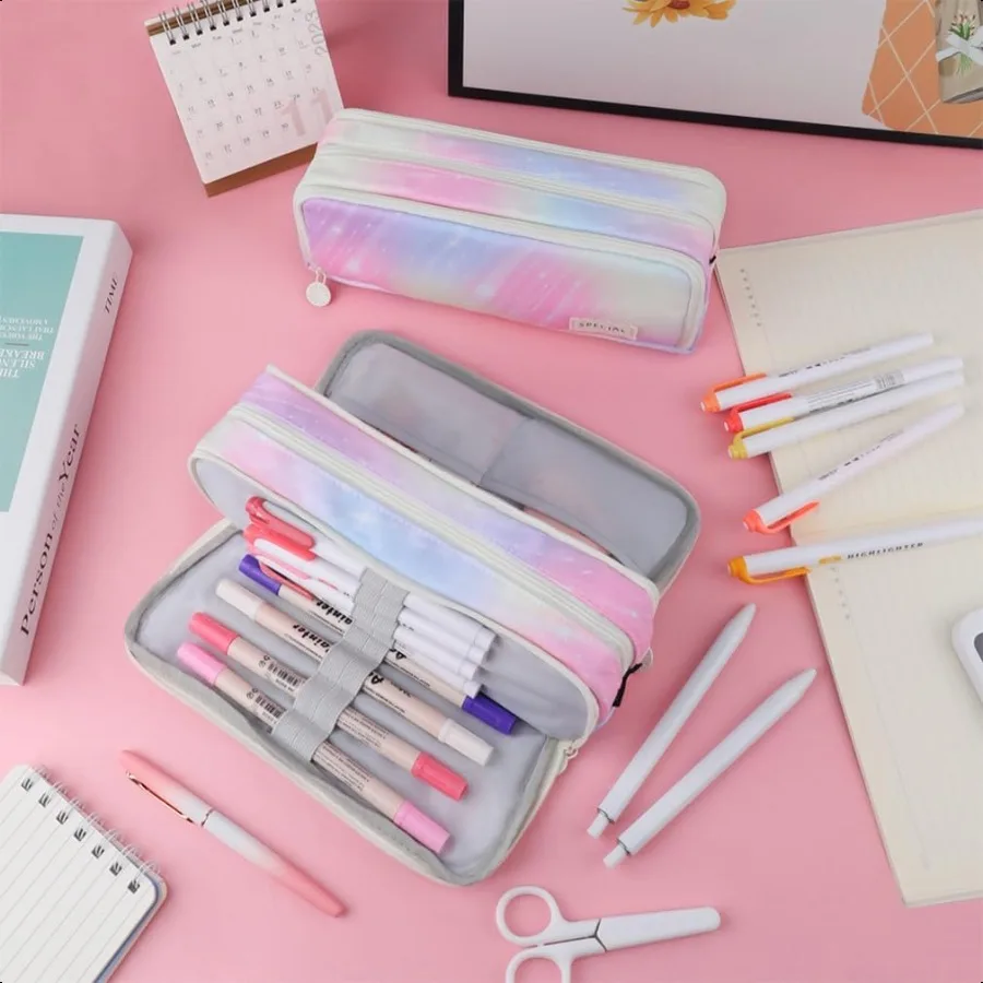 مقلمة كبيرة مكونة من 3 مقصورات وحقيبة أقلام رصاص ذات سعة كبيرة للفتيات المراهقات والأولاد والطلاب ومنظم أكسفورد
