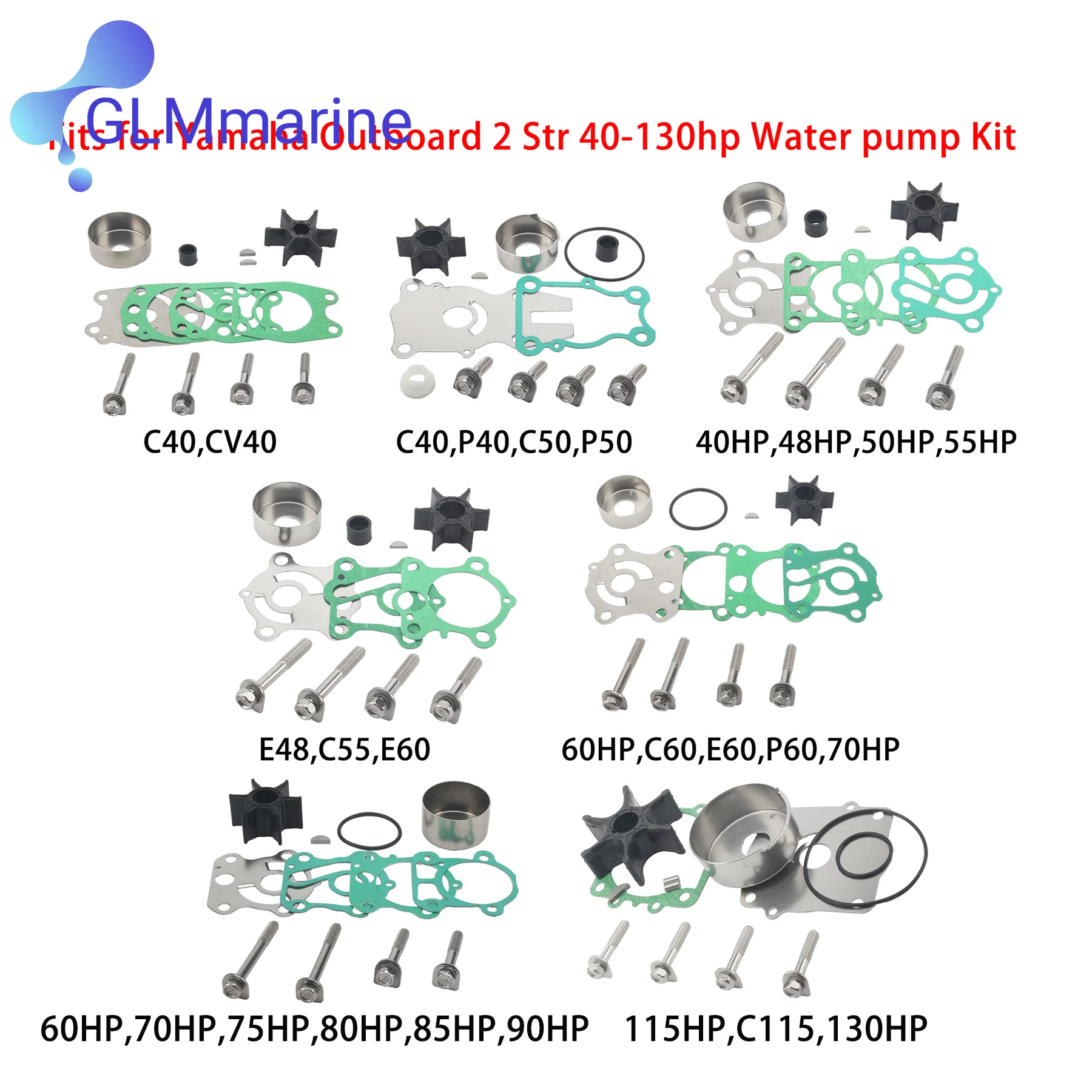 Water Pump Impeller Kit Fits for Yamaha Outboard 2 Str 40 48 50 55 60 70 75 80 85 90 115 130 HP 63D-W0078 6H4-W0078 663-W0078-00